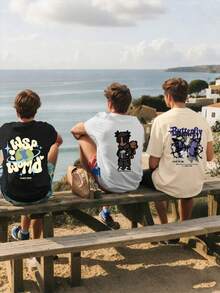 3件套青少年男童休闲印花T恤，酷炫街头风儿童夏季上衣，青少年衬衫 - 彩色 - 查看 2