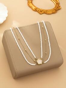 1 pieza Cadena de cintura con flores de metal de varias capas y cuentas, adecuada para usar en la playa y vacaciones, nueva llegada de primavera/verano, personalizada, joyería de estilo europeo y americano - Amarillo Oro - Ver 2