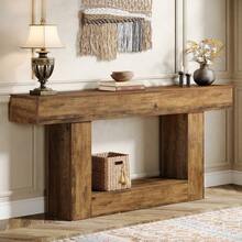 LITTLE TREE 63 " Long Console Table,  Farmhouse 2-Tier Sofa Table Behind Couch, Large Narrow Entryway Table For Living Room, Wooden Hallway Foyer Table With Heavy Duty Base, Rustic Brown - Nâu mộc mạc - Xem 7