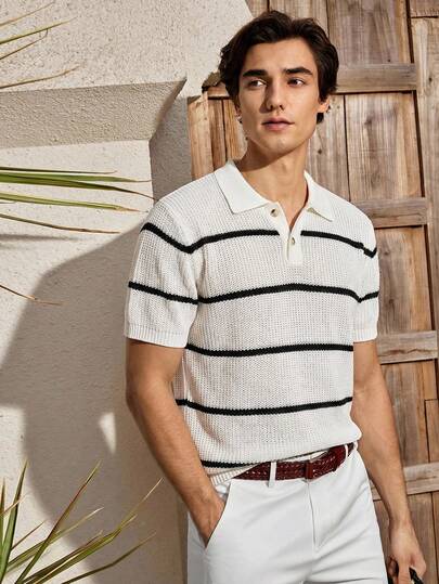 Mercer Haus 男士休闲纯色套头衫，带镂空纽扣针织上衣