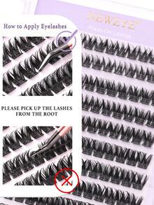 Neweye 120 Stück V-förmige, selbstklebende Wimpern, D-Krümmung, selbstklebende Wimpernbüschel, flauschig, 10-16 mm gemischt, einzelne selbstklebende DIY-Wimpernverlängerungen, klebefrei, Büschel-Wimpern, natürlich, fließend, Wimpernverlängerung, Geschenk für Frauen & Mädchen Make-up Tools - D - View 7