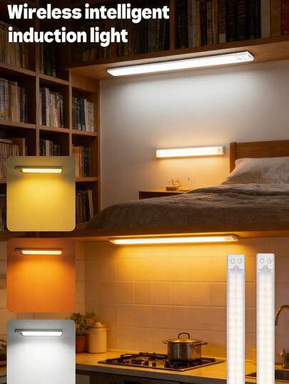 1个无线LED夜灯，带人体感应器，3种颜色可选，内置可充电电池，适用于客厅、橱柜、室内感应灯、壁灯、LED灯、橱柜灯、台灯和灯罩、LED室内壁灯、LED灯带、镜前灯、衣柜灯，也适用于厨房、客厅、走廊、卧室、橱柜底部、衣柜、书房、办公室、派对和家居环境，无需布线，安装简便，家居装饰