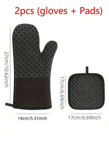 1/2/4 piezas Guantes de horno y agarradores de ollas de silicona, guantes de cocina resistentes al calor, almohadillas de aislamiento antideslizantes para hornear y cocinar - Negro - Ver 12