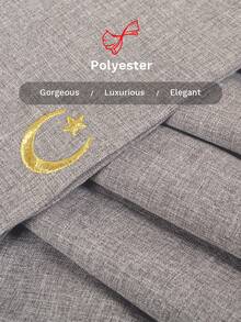 女士灰色穆斯林长袍，V领长袖连衣裙，金色月亮和星星刺绣袖口，优雅的伊斯兰时尚服饰 - 灰色 - 查看 4