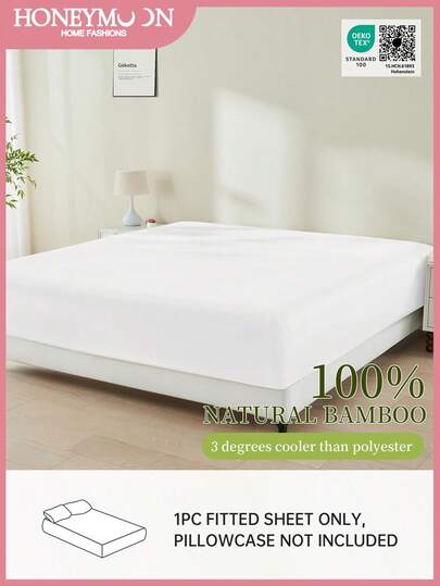 Honeymoon 1pc Bamboo Cooling Fitted Sheet-Bamboo Cooling Sheet For ALL Size, Rayon Derived From Bamboo, Breathable Soft Deep Pocket Up To 16 Inches, Hotel Luxury Silky Bedding, Oeko-Tex Certified