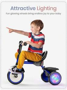 Besrey Baby Balance Bike (18 Months To 5 Years) - Footboard, Flashing Silent Wheels,Soft And Adjustable Seat,Children's Tricycle With Bell,Promoting Baby Sport - Perfect Birthday Gift For Toddler Boys And Girls,Pink, Yellow, Black,Green Foldable Eva - 藏蓝色 - 查看 3