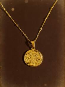 MECYLIFE 1pc Stainless Steel Round Moon Sun Star Pendant Necklace, Simple Design Women Necklace - Yellow Gold - View 10