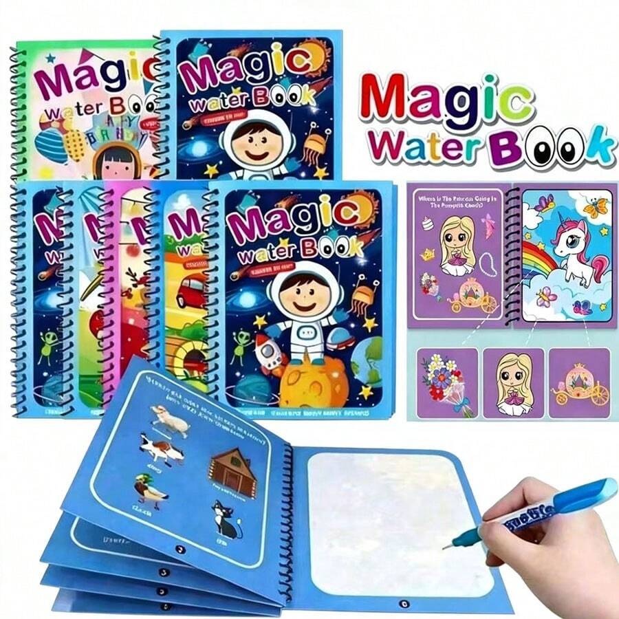 Bộ 3 cuốn sách vẽ bằng nước ma thuật cho trẻ em, sách tô màu bằng nước có thể tái sử dụng, tập vẽ nguệch ngoạc, đồ chơi vẽ graffiti cho trẻ mầm non, quà tặng tựu trường (kèm bút vẽ nước) - Nhiều màu - Xem 1