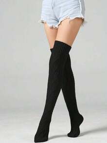 Women's Cable Knit Thigh High Socks Extra Long Winter Socks, Cozy SIFH - Black - View 10
