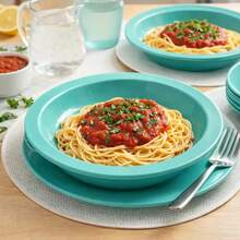 Set Of 10 Round Plastic Deep Plates For Meals - Aqua Green - View 6