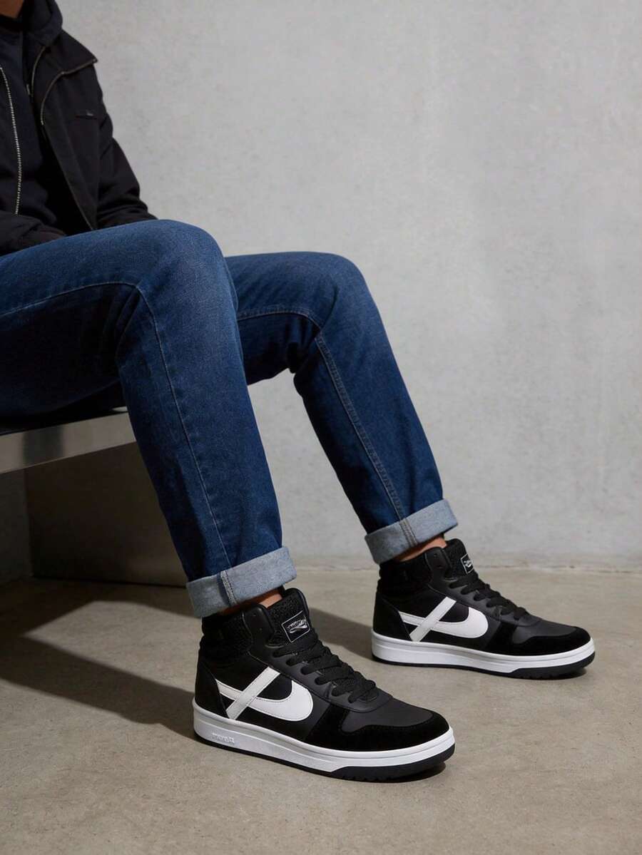 Zapatos hombre mujer casuales de tela ecopiel zapatilla tipo piel PANAM botin altos planos de gran calidad unisex tenis moda urbano 22mx 29mx ideal para combinar con todo skate choclo gym cómodos negro - negro - Ver 1