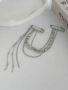 1pc Bohemian Geometric Asymmetrical CCB Beaded Chain Tassel Brooch Pin, Fashionable Elegant Vacation Party Daily Casual Street Snap Wedding Banquet Unisex Charm Jewelry Brooch Gift - Brooch - View 6