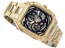 Fossil BQ2573 Men's Automatic Mechanical Watch, Gold Square Case, Hollow Dial, Stainless Steel Strap - Gold - View 6