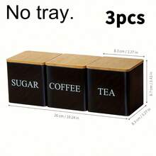 3pcs Black & White Storage Jars, Metal Coffee Bean, Sugar And Tea Leaf Canisters, Daily Kitchen Organization Supplies - Multicolor - View 13