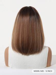 12 Inch Machine Made Heat Resistant Synthetic Wig With Bangs, Light Brown Highlight Layered Bob Wig For Daily Wear & Party Looks - Brown - View 4