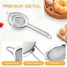 3pcs Stainless Steel Fine Mesh Strainers With Handles, Flour Sifters - Kitchen Sifting Tools - Silver - View 2
