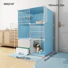 DIY Stackable Double-Decker Kitten Cage With Drawer Litter Box And Separate Toilet Area, Easy Assembly And Disassembly Indoor Cat House - Multicolor - View 3