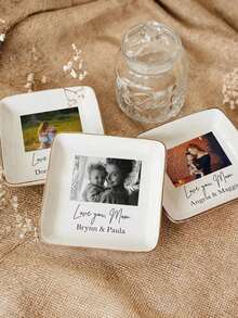 1pc Custom Mom Photo Trinket Dish, Custom Ring Dish, Gift For Mom, Jewelry Dish, Custom Gift, Gift For Mother, Mom Ring Dish, Photo Trinket Tray, Custom Jewelry Tray For Mom, Wedding Favor Gift For Mom - أبيض - مشاهدة 3