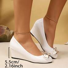 Geeyea One  Casual  Business  Outdoor  Cute  Workwear Style    Polyurethane(PU)    Bow  Rhinestone    Wedge Pumps  Holiday  School  Vacation  Party  Office    All Season - trắng - Xem 5