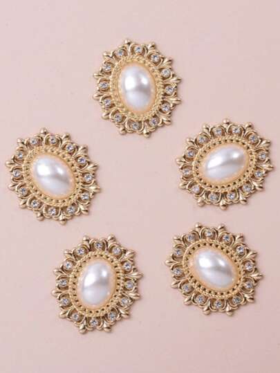 4pcs Oval Crystal Stone & Faux Pearl Decor, Suitable For Home Decor And Jewelry DIY Materials