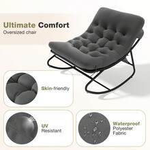 AOXUN Outdoor Rocking Chair With Ottoman For Adults, Rocking Lounger Weatherproof Metal Relaxing Chair Maximum Load 160 Kg For Garden, Patio And Balcony - Grey - View 7