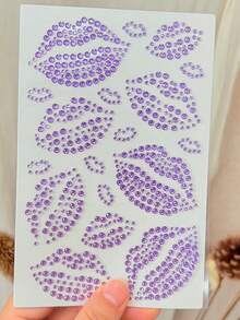 1片唇形水钻脸贴，1片3D逼真唇形自粘闪光水晶脸、眼、身体饰品贴纸，适合女性和女孩，身体饰品水晶贴纸，情人节水晶贴纸 - 彩色 - 查看 2