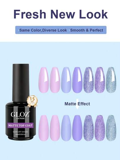GLOZ 15ml Matte Gel Top Coat For Gel Nail Polish, Proof Matte Top Coat No Wipe Powder-Resist Matte Finish For Detail Powder Painting And Long Lasting Fall Nail Gifts For Women