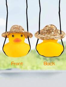 1 Set Cute Cartoon Duck Straw Hat Car Hanging Decor, Home Decoration, Living Room Ornament, Birthday Gift, Handcraft, Car Accessories - A - View 5