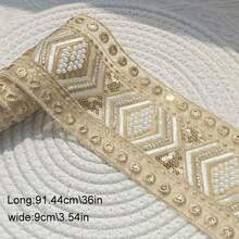 1码/91.44厘米/36英寸 - 刺绣亮片蕾丝花边，亮片刺绣装饰丝带，适用于鞋子、包包、服装 - 棕色 - 查看 5