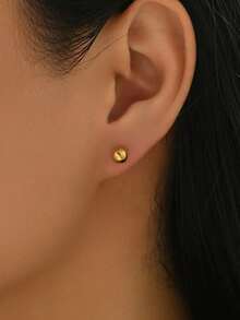 10pcs/Set Minimalist 18K Gold Plated Round Bead Design Earrings, Includes Ear Plugs, Unisex, Suitable For DIY, Daily Wear, Beach, Bathing, Sleeping And Leisure - DIY Minimalist Spherical Earrings - View 6