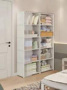 1pc Dust-Proof Convenient Wardrobe, Home Bedroom Storage Cabinet Set, Simple Storage Cabinet, Rental House Small Clothes Closet Rack - Multicolor - View 9