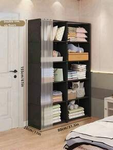 1pc Dust-Proof Convenient Wardrobe, Home Bedroom Storage Cabinet Set, Simple Storage Cabinet, Rental House Small Clothes Closet Rack - Multicolor - View 13