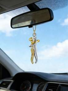 1pc Couple Hugging Car Rearview Mirror Pendant, Valentine's Day Gift, Dual-Tone Alloy Material Car Hanging Decor, Car Interior Accessory, Universal Car Interior Ornament, Romantic Couple Style Car Hanging Decor, Car Interior Decoration, Car Interior Pendant - A - View 1