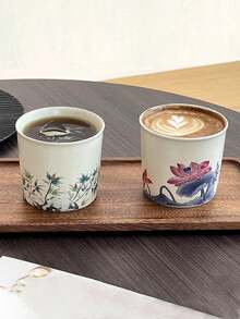 1 pieza (Taza + Platillo) Taza de café de cerámica con patrón de loto, taza de té roja para el hogar y la sala de estar, taza de café con leche - Multicolor - Ver 6