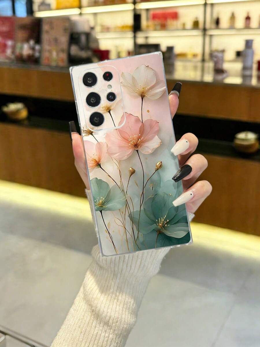 Funda protectora transparente delgada con diseño floral pintado a prueba de golpes compatible con Samsung Galaxy S26, S25, S24, 10, 9, Note 9, 12C, Note 11 Pro, Note 8 Pro, 9C, 9A, 17, 17 Pro, 16, 15 XR, 7, 8, 16 Pro Max, 13, 14, 11, 12 Pro Max, 13 Pro Max, 14 Pro Max, versión internacional, no la versión nacional - transparente - Ver 1