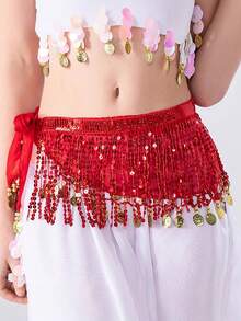 Women's Belly Dance Hip Scarf With Iridescent Sequin Fringe & Coin Tassels, Adjustable Waist Wrap For Performance, Practice & Party Wear (Available In Multiple Colors) - Multicolor - View 32
