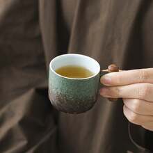 1个2.03盎司陶瓷复古小咖啡杯，办公水杯，木柄茶杯，手工茶/咖啡杯，生日礼物 - 彩色 - 查看 4