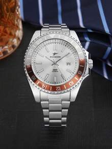 RICECGO 1pc Men's Business Quartz Watch, Featuring Dual-Tone Bezel And Classic Stainless Steel Strap, Suitable For Business And Daily Wear - Silver - View 3