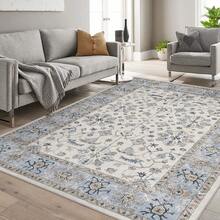 Vintage  Runner Rug Floral Pattern Rug Washable Area Rug Soft Area Rug For Bedroom Stain Resistant Rugs With Non Slip Backing Low Pile Rug For Kitchen Bathroom - Beis - Ver 2