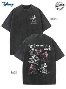 Disney Mickey Mouse Shirt, All Season Casual Style, 230G Retro Washed T-Shirt, Suitable For Gatherings, Daily Wear, And Vacations, Spring And Summer Clothing, Street Retro Y2K Style, Men's Gift, Funny Shirts, Couple Outfit, Disney Theme Park T-Shirt, Disney Movie T-Shirt, Mickey T-Shirt - 黑色 - 查看 1
