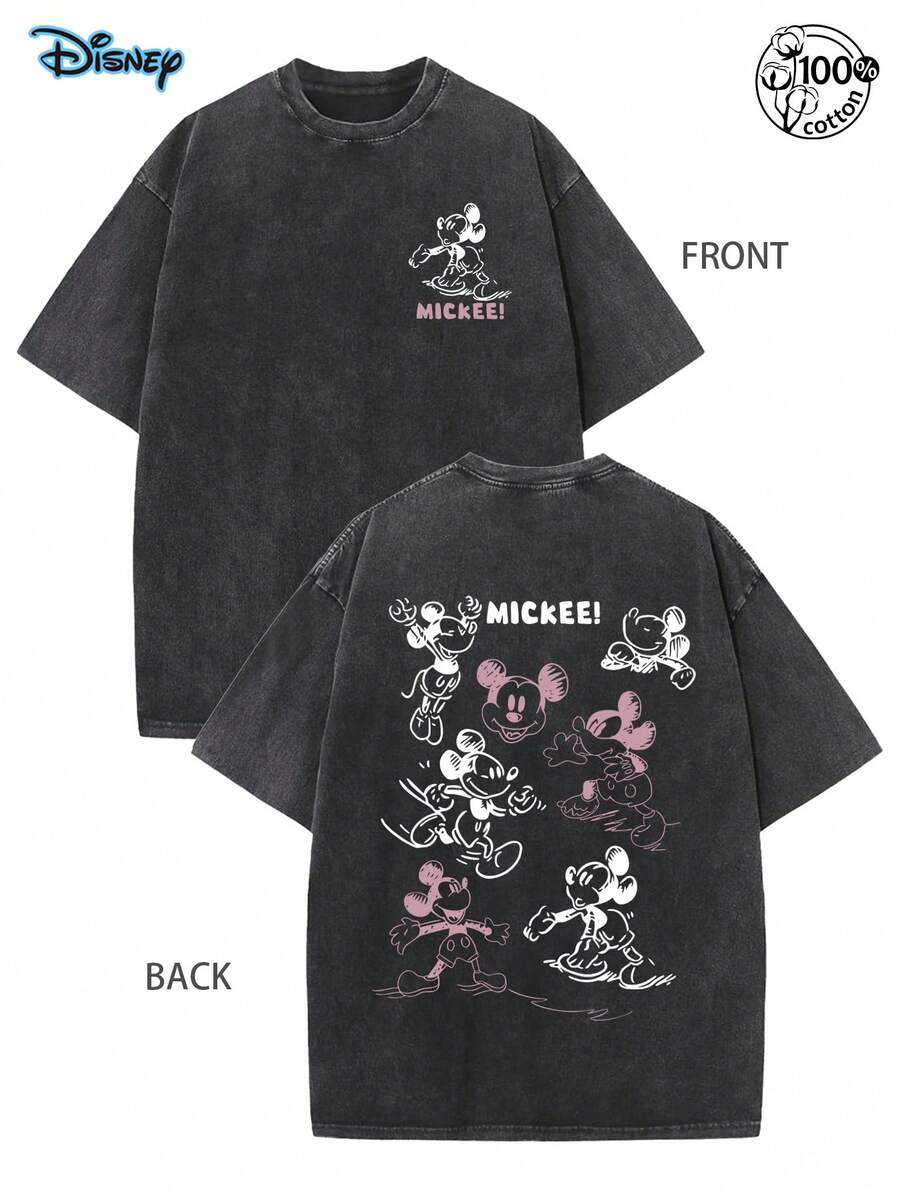Disney Mickey Mouse Shirt, All Season Casual Style, 230G Retro Washed T-Shirt, Suitable For Gatherings, Daily Wear, And Vacations, Spring And Summer Clothing, Street Retro Y2K Style, Men's Gift, Funny Shirts, Couple Outfit, Disney Theme Park T-Shirt, Disney Movie T-Shirt, Mickey T-Shirt - 黑色 - 查看 1
