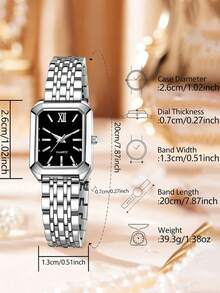 Bộ trang sức nữ 6 món gồm đồng hồ, vòng tay, dây chuyền, bông tai và nhẫn, kiểu dáng cổ điển thanh lịch, phù hợp để đeo hàng ngày, dự tiệc hoặc làm quà tặng cho bạn bè và mẹ. - Bạc - Xem 4