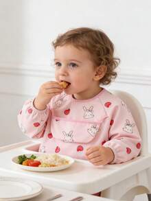 1pc Cartoon Cute Portable Bib, Baby Long Sleeve Bib, Soft Waterproof Full Body Bib With Pocket For Feeding, Playing, Painting, Stain Resistant - Multicolor - View 3