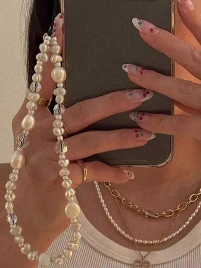 1pc Luxury Baroque Anti-Pearl Phone Lanyard, Asymmetrical High-End Crystal Phone Chain, Retro Niche Design Anti-Lost Bag/Car Key Chain 3-In-1 Accessory, Suitable As Gift For Mother, Family, Friends, Birthday, Holiday, Phone Charm, Phone Strap