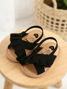 婴幼儿女童软底凉鞋、婚礼平底鞋、新生儿学步鞋、婴幼儿女童蝴蝶结玛丽珍鞋、柔软防滑公主裙鞋 - 黑色 - 查看 5