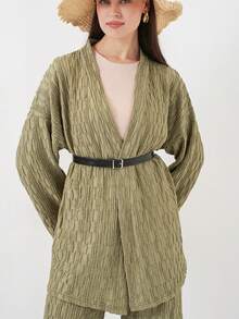 Women's Full Print Long Sleeve Single-Breasted Jacket And Pants Casual Suit - Army Green - View 2