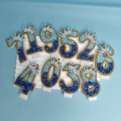 新款蓝色皇冠数字蜡烛蛋糕装饰