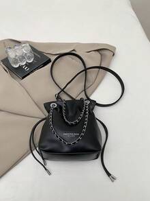 Minimalist Chain Bucket Handbag, New Personalized Shoulder Crossbody Bag For Women - Black - View 4