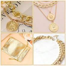 1 Set/3pcs Gold Punk Style Exaggerated Layered Pirate Necklace & Bracelet Set For Women - Multicolor - View 4