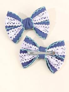 2个/套 女孩发夹，白色镂空蕾丝装饰蝴蝶结发卡，复古甜美休闲发饰，适合青少年和年轻女孩 - 彩色 - 查看 5